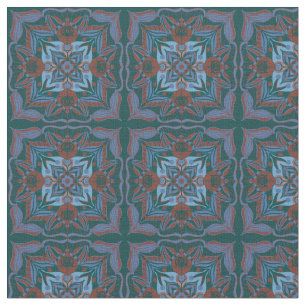 Tecido Azulejo Teal Floral do Mediterrâneo