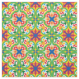 Tecido Azulejo verde, amarelo e vermelho