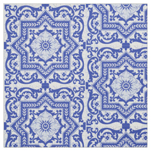 Tecido Azulejo Vintage, Estilo Cerâmico Rachado Azul