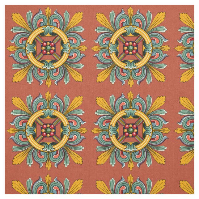 Tecido Azulejo Vitoriano de Coral Escuro (Modelo)