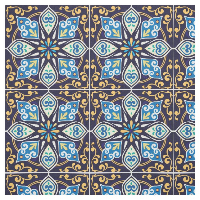 Tecido Azulejos amarelo e azul (Modelo)
