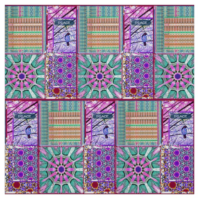 Tecido Azulejos Azulejos Geométricos com Pássaro da Paz (Modelo)