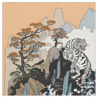 Tecido Azure Dragon e White Tiger. Ilustração