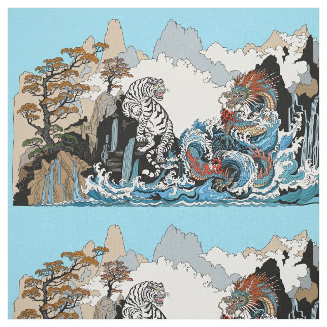 Tecido Azure Dragon e White Tiger. Ilustração (Modelo)