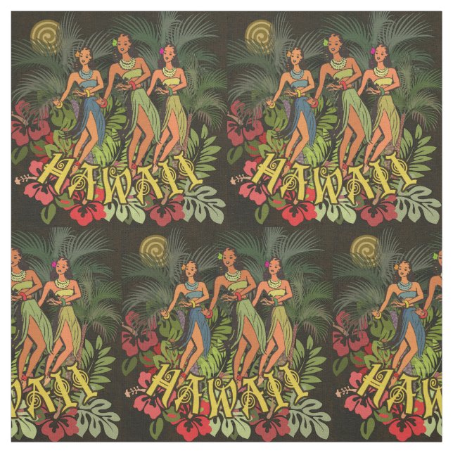 Tecido Bailarinas de Hula Vintage do Havaí Árvore Palmeir (Modelo)