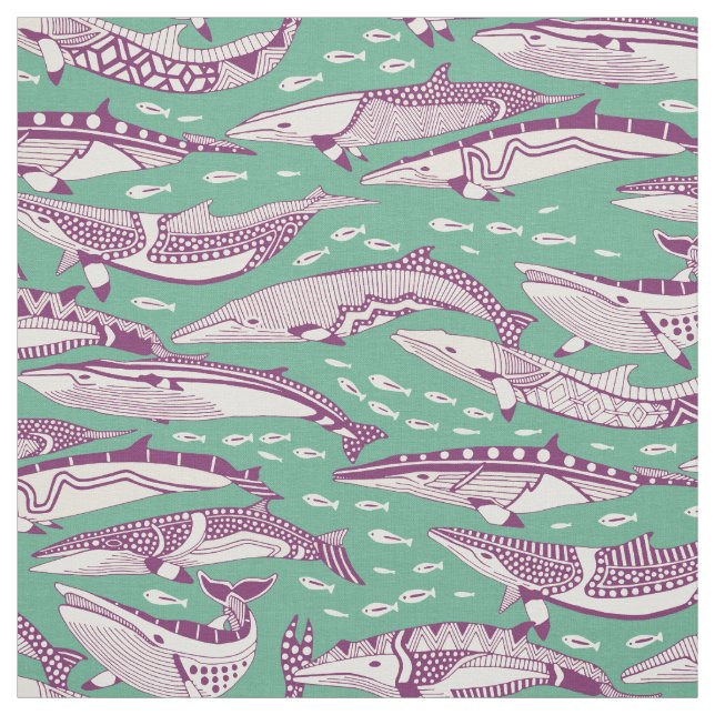 Tecido baleias-minke peppermint roxo (Modelo)