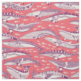 Tecido baleias-minke rosa roxo rosa