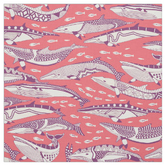 Tecido baleias-minke rosa roxo rosa