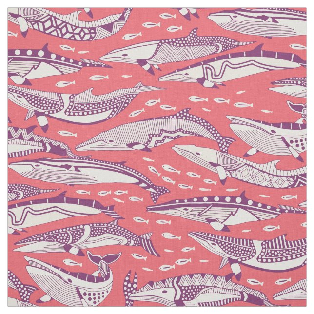 Tecido baleias-minke rosa roxo rosa (Modelo)