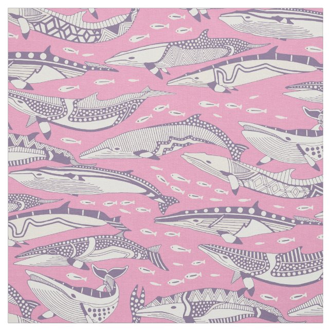 Tecido baleias-minke violeta pastel magenta (Modelo)