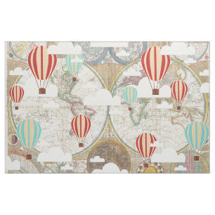 Tecido Balões & nuvens de ar quente do aventureiro do