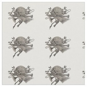 Tecido Banda Instruments Vintage Sketch Birds Sheet Music