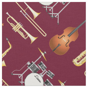 Tecido Banda Jazz Instrumentos Musical Decor Vermelho