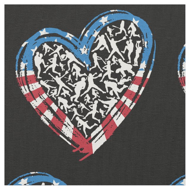 Tecido Baseball Softball - American Flag Heart (Detalhe)