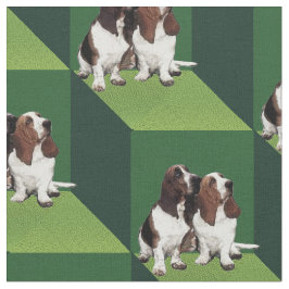 Tecido Basset Hound em Cubos Verdes