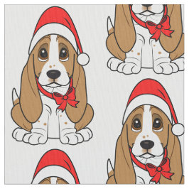 Tecido Basset Hound no chapéu do papai noel no Natal