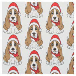 Tecido Basset Hound no chapéu do papai noel no Natal