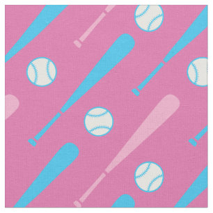 Tecido Batedores de beisebol rosa e azul pastel