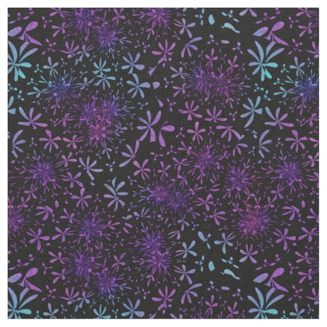 Tecido Batik floral de turquesa roxa retro (Detalhe)