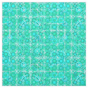 Tecido Batik tribal - aqua e turquesa com branco