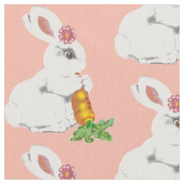 Tecido Bebê Rosa Esbranquiçado Coelho Branco Coelho Vinta (Detalhe)