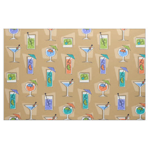 Tecido Bebidas tropicais havaianas retros do happy hour