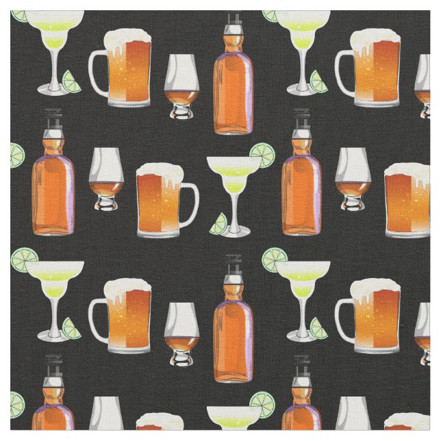 Tecido Beer Whiskey e Cocktails em preto (Detalhe)