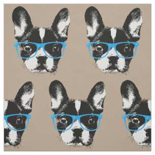 Tecido Bege Nerdy do teste padrão do cão do hipster do