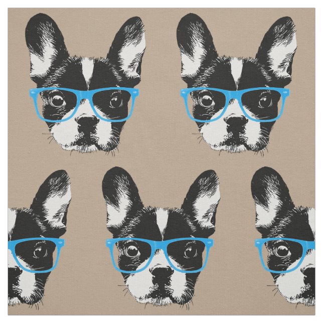 Tecido Bege Nerdy do teste padrão do cão do hipster do (Modelo)