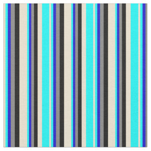Tecido Beige, Aqua, Azul, Cinzas e Linhas Pretas Colorida