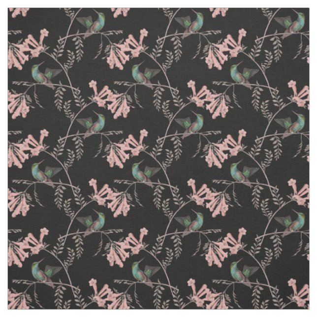 Tecido Beijos e Flores Rosa em Preto (Modelo)