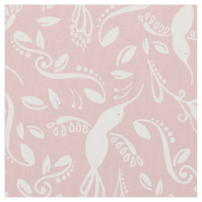 Tecido Belas aves-do-mato-colibri Pássaros-do-mato-rosa (Detalhe)