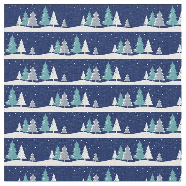 Tecido Belo inverno Árvores Noite Céu Azul Natal (Detalhe)