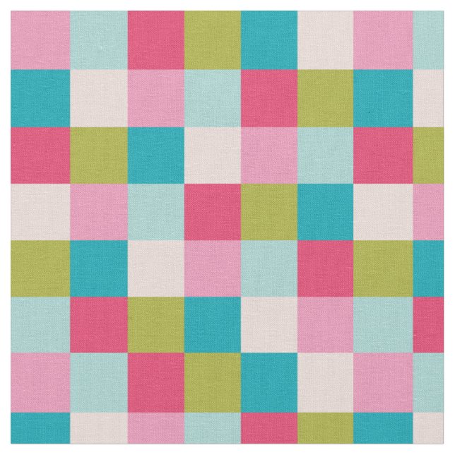 Tecido Belo padrão de cheque, rosa, verde, turquesa (Detalhe)
