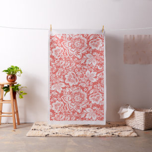 Tecido Belo Padrão Floral Branco Padrão Coral Fundo