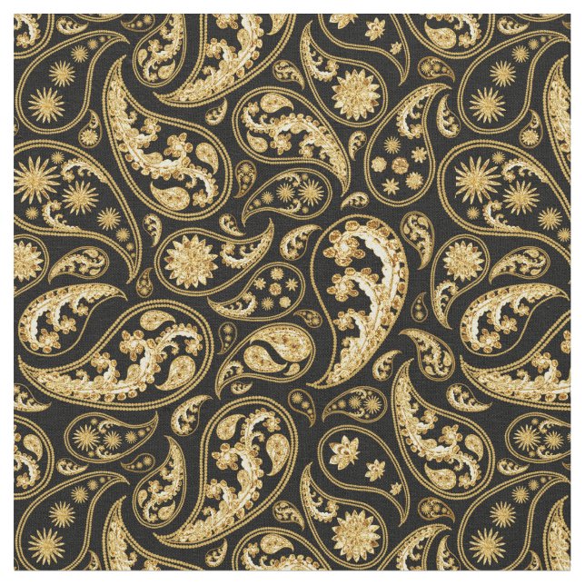 Tecido Belo padrão preto e Dourado de Paisley (Detalhe)