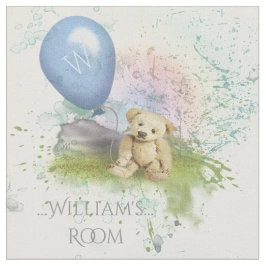 Tecido Berçário azul do bebé do balão do ursinho bonito