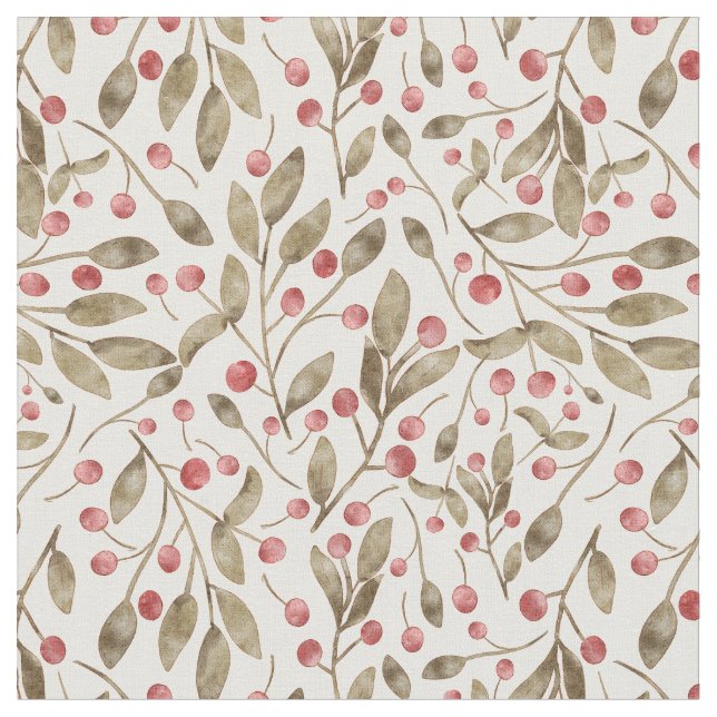 Tecido Berries e Botânicos de Aquarelas de Natal (Detalhe)