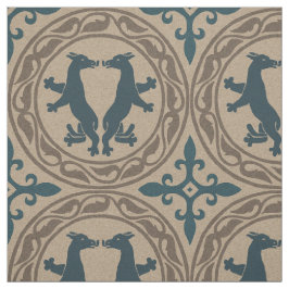 Tecido Bestas Bizantinas Azuis e Tan