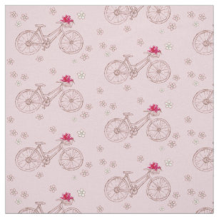 Tecido Bicicletas cor-de-rosa que tiram flores da