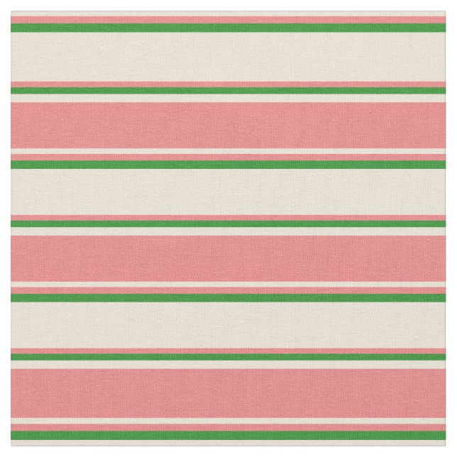 Tecido Bisque, Coral Claro e Linhas Verde Florestais (Detalhe)