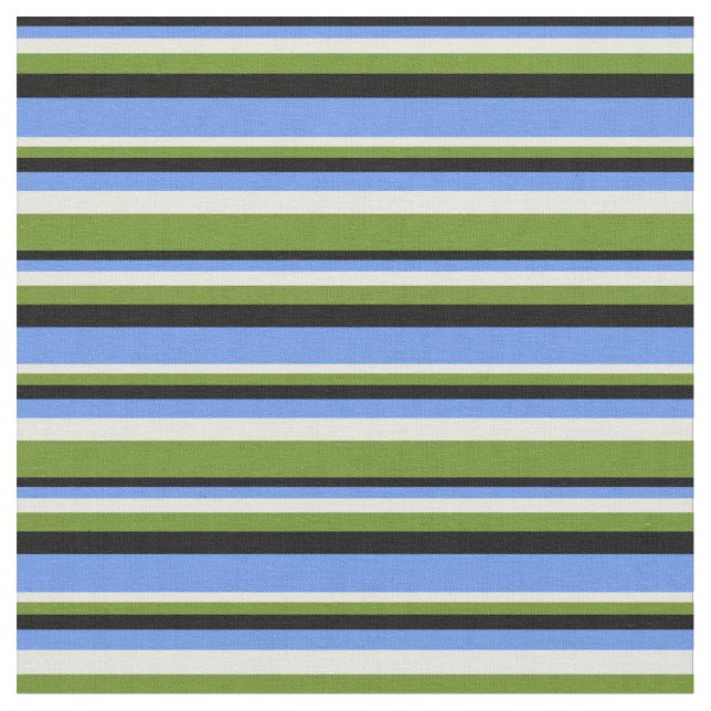 Tecido Black, Cornflower Blue, Beige & Green Stripes (Detalhe)