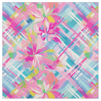 Tecido Blossomas de Xadrez de Pastel