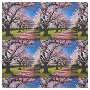 Tecido "Blossomas no Sangue: Linhas de Árvores de Cereja