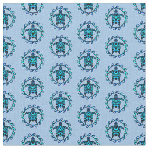 Tecido Blue Black Maori Sun - Símbolo das tartarugas tri