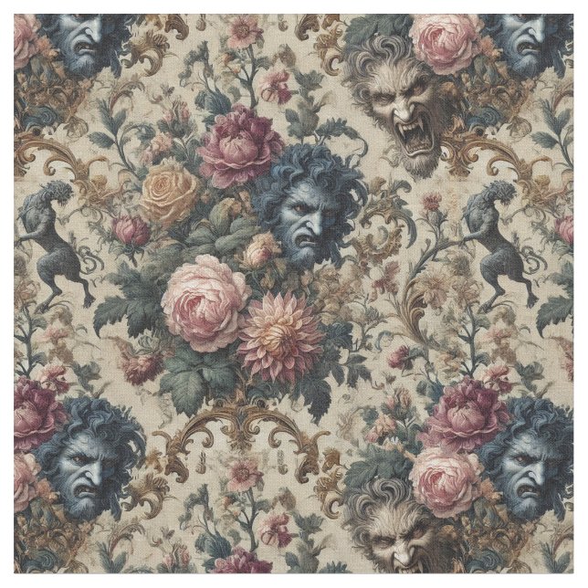 Tecido Blue Moon Grimoire - Azulejo Clássico Gótico (Detalhe)