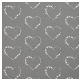 Tecido Blue & Pink Minimalist Floral Heart on Grey