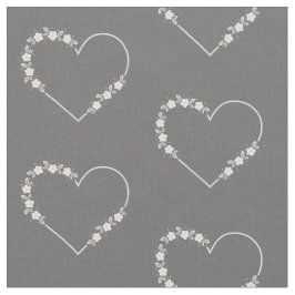 Tecido Blue & Pink Minimalist Floral Heart on Grey