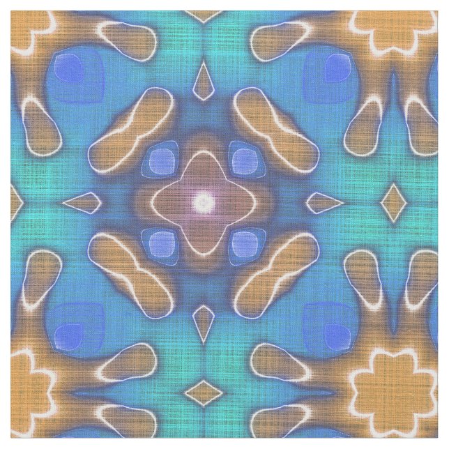 Tecido Blue Turquoise Ochre Retro Nouveau Mosaic Pattern (Detalhe)