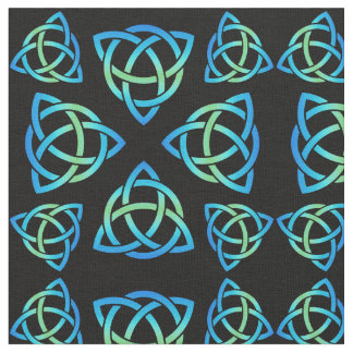Tecido Blues de padrão triquetra celta e verde em preto